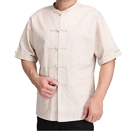 FangNer Mens Linen Short-sleeved National Chinese-style Improved Hand-made Round Butto Tang Suit