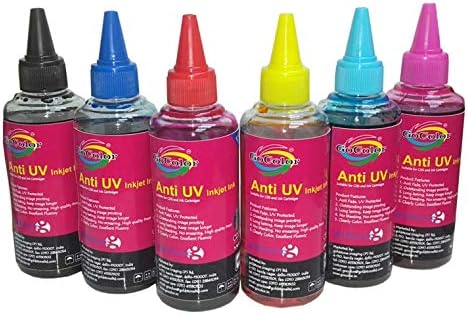 GOCOLOR Anti UV Refill Ink 100 ML X 6 Color Bottle for EPSON Printer (ID Card/Inkjet Paper & Film Printing)