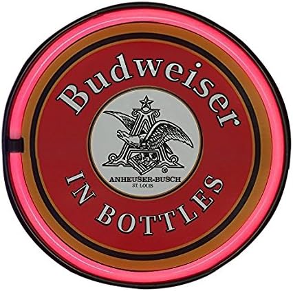 SOTT Budweiser In a Bottle LED Sign, 12" Round Bottle Cap Shaped Shaped Sign, LED Light Rope That Looks Like Neon, Wall Decor for Man Cave, Garage, Bar