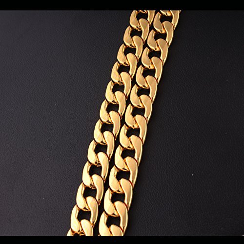 CrazyPiercing 18K Gold Plated Necklace Men Jewelry 10MM Wide Hip Hop Turnover Chain Necklace, Stainless Steel 24"