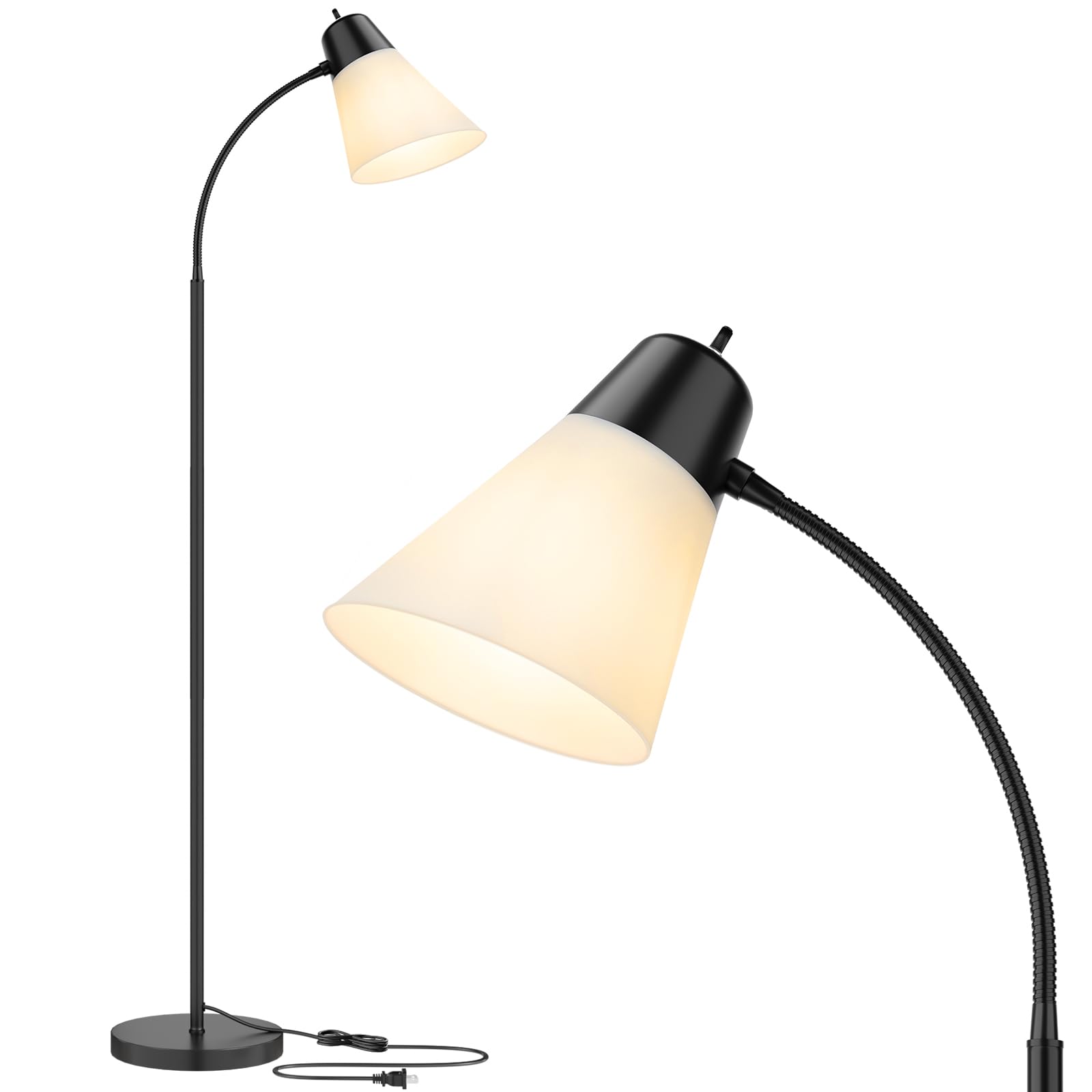 Photo 1 of Coucrek Floor Lamp for Living Room, Adjustable Gooseneck Standing Lamp with White Plastic Shade, Black Reading Floor Lamps for Dorm, Bulb not Included