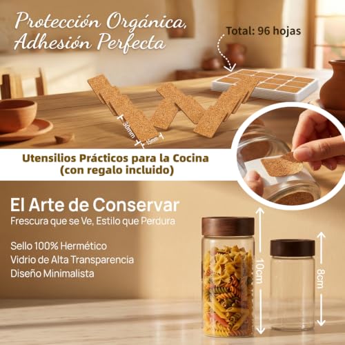 MOISLAS Frascos de Vidrio Herméticos 8 PCS con Tapa madera exquisita 900ml 140ml Frasco para Organización Contenedor para Almacer Alimento Especias Café Azúcar 4 exquisita cuchara de madera