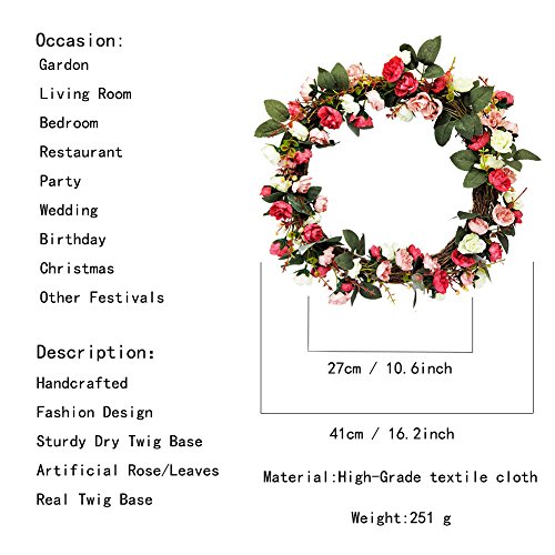 SIYWINA Door Wreath Handmade Emulation Rose Garland Summer Wreath Decor Flower Artificial Flower Decoration Door Spring Wreath