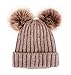 Arctic Paw Cable Knit Beanie with Faux Fur Pompom Ears Khaki
