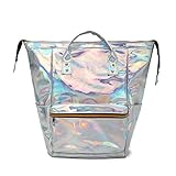 CYBERNOVA fashion laser PU leather backpack holographic rucksack bling glitter casual daypack, laptop bag, shoulder school bookbag handbag (silver)