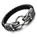 COOLSTEELANDBEYOND Stainless Steel Mens Dragon Bangle Bracelet Genuine Braided Leather Wristband Silver Black Two-tone