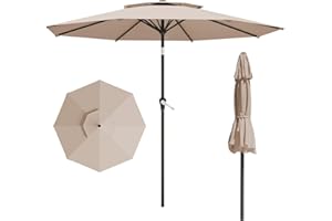 AreShark 10FT 2-Tiers Outdoor Patio Umbrella, Outdoor Table Umbrella with Push Button Tilt and Crank, Vented Large Market Umbrella 8 Sturdy Ribs UV Protection for Pool, Deck, Backyard, Garden (Beige)