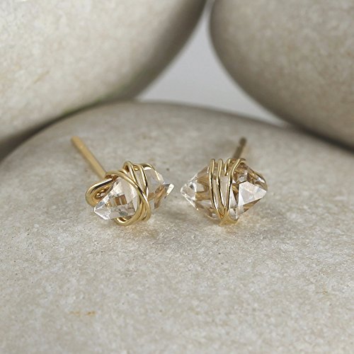 Herkimer Diamond Gold Wrapped Stud Earrings