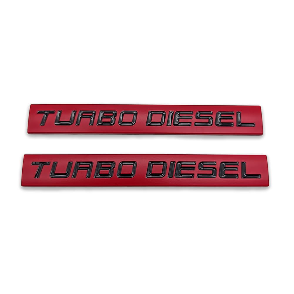 Photo 1 of 2Pcs Metal Turbo Diesel Emblem 3D Side Wing Car Decoration Badge Racing Sport Design Sticker Door Decal Trunk Replacement for Universal Vehicle (Red&Black)