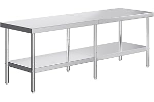 Jocisland 30" x 96" Stainless Steel Table for Prep & Work Adjustable Under Shelf and Feet, for Commercial Kitchen, Restaurant, Hotel and Garage