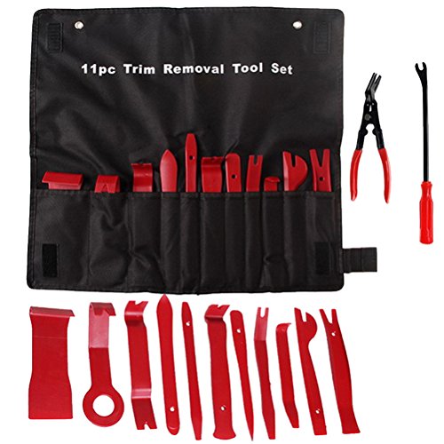 iLooper Auto Upholstery Tools, 13 Pieces Car Trim Removal and Moulding Set With Clip Pliers and Fastener Remover Red