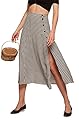 WANEE Women's High Waist Midi Split Button Plaid Skirt A-line Skirt