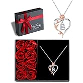 Iefil Rose Heart Necklaces Gifts for Women - 925 Sterling Silver Rose Heart Initial Necklace, Anniversary Birthday Gifts for Women, Jewelry Gift for Her Wife Girlfriend Mom Daughter