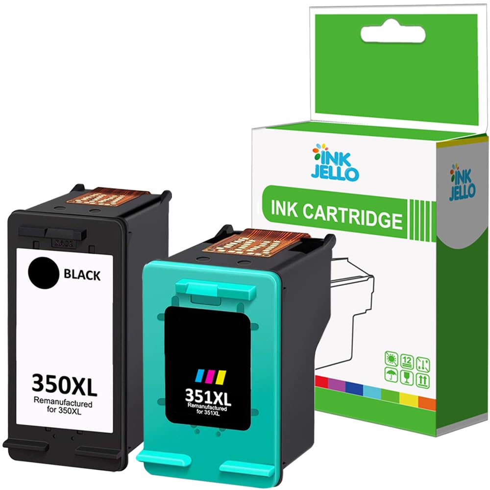 InkJello Remanufactured Ink Cartridge For Printer, Compatible With HP Deskjet D4200 D4260 D4263 D4360 Officejet J5730 J5780 J5785 J5790 J6410 J6413 Photosmart C4205 350/351 XL (Black/Colour, 2-Pack)…