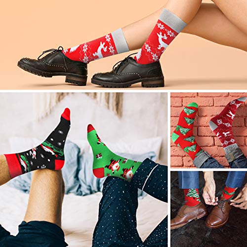 Mens Christmas Socks Funny Crew Socks for Men&Women Colorful Novelty Patterned Socks 6 Pairs US 7-13