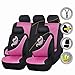 Flying Banner Car Seat Covers Full Set Front Seats and Rear Bench Polyester Cover Embroidered Butterfly Three-Dimensional (3D) Pink with Black