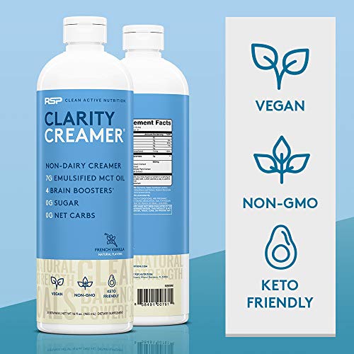 RSP Clarity Creamer - Non-Dairy Creamer with MCT Oil + Natural Nootropics, Keto Coffee Creamer & Brain Booster for Focus & Mental Clarity, Vegan, Non-GMO, Vanilla (31 Servings)