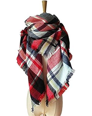 Women's Plaid Scarf Winter Oversized Scarves Tartan Shawl Wrap Blanket Scarf Warm Tassels Pashmina Poncho Scarf