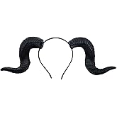 Furimuk Devil Sheep Horns Headband Demon Goat Horn Hairband for Halloween Costume Adult Cosplay Photo Shoot (Black, Medium)