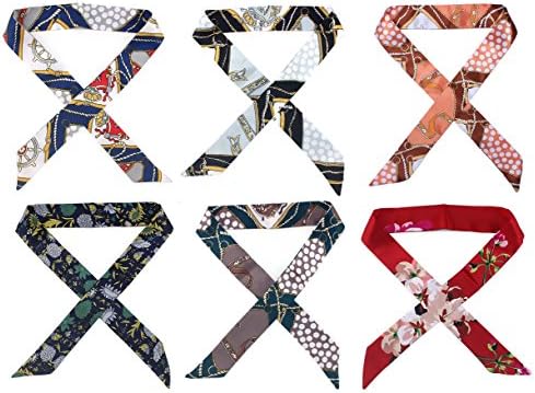 6 Packs Multi-function Silk Headbands Headwraps Neck Scarf Handbag Handle Ribbon Scarf Package Band