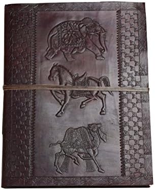 The Golden Age * Photo Album XXL Vintage Buffalo leather Black cotton paper Embossed Elephant Horse Camel Handmade