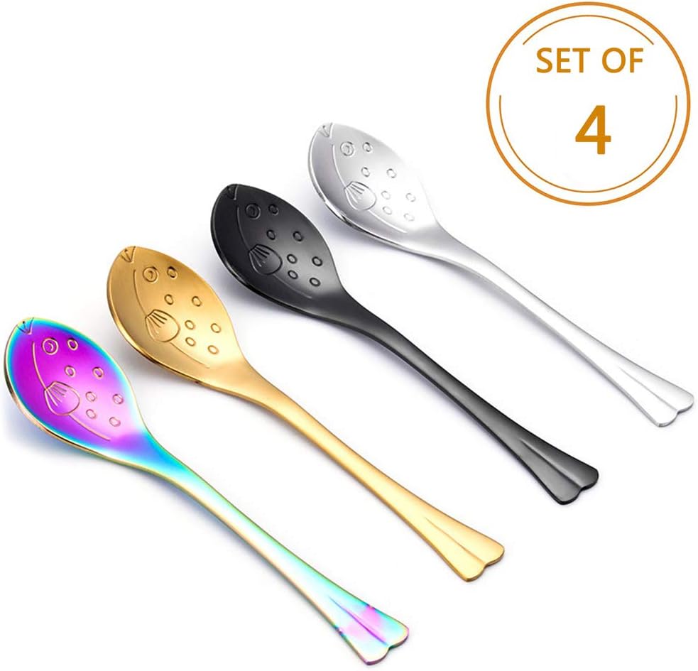 4 Cute Coffee Spoons, Stainless Steel Mini Creative Coffee Spoons, Dessert Spoons, Ice Cream Spoons, Mixing Spoons, Cute Kitchen Utensils for Stirring (5.2 Inches) (Puffer)