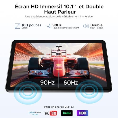 P10 Tablet 10 Inch Android, Android 16 Tablets with Gemini AI, 48GB RAM+128GB ROM, 7000mAh, Unisoc T310 Quad-Core, 90Hz, 8MP+5MP, WiFi 5, Dual Speakers, Face ID, Tablet with Keyboard, Pencil, Black