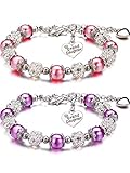 2 Pieces Granddaughter Bracelets Charm Heart Pendant Rhinestone Crystal Balls Faux Pearls Jewelry Gift (Pink A + Purple A)