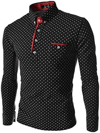 Osave Mens Long Sleeve Casual Slim Dress Shirt Henley Neck Work Shirts Dot Polo Shirts For Men (M, Black)