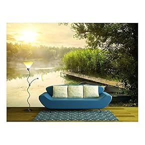 Boats Near Pier at Beautiful Summer Morning - Removable Wall Mural | Self-Adhesive Large Wallpaper - 66x96 inches