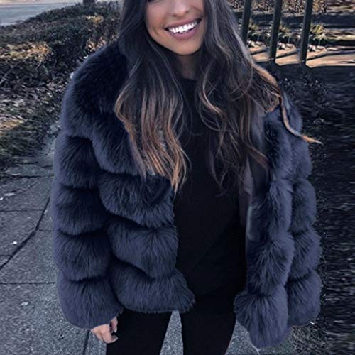 Bravetoshop Women's Winter Faux Fur Cardigan Jackets Warm Thickened Outerwear Coat Loose Long Overcoat(Blue,L)
