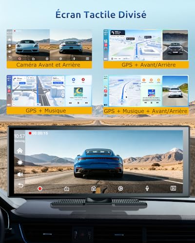 ESSGOO CarPlay Voiture, Supporte CarPlay sans Fil et Android Auto, Écran Tactile IPS 11,3 Pouces, Caméra Avant 4K et Caméra de Recul 1080P, Bluetooth 5.3, GPS, FM, AUX, Mirror Link