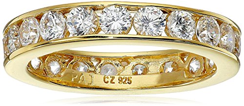 18k Yellow Gold-Plated Sterling Silver Round-Cut Channel-Set Cubic Zirconia All-Around Band Ring (2.1 cttw), Size 6