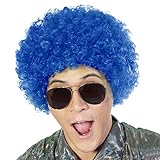 Fluffy Afro Synthetic Clown Wig for Men Women Cosplay Anime Party Christmas Halloween Fancy Funny Wigs (Blue)