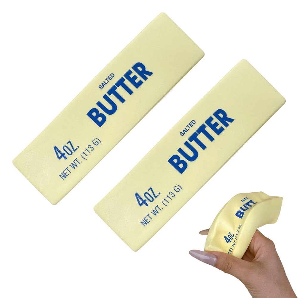 Slow Rebound Cute Butter Squeeze Stress Balls, New Slow Rising Squishy Butter Stick, Squeeze Ball Realistic Butter Stick Soft Squeeze Stress Relief Fidget Wet Slow Rebound Stress Relief Toys (Beige*2)