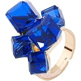 Hebelee Boho Square Crystal Statement Ring for Women Adjustable | Gold-Toned Expandable Promise Engagement Geometric Rings Comfort Fit Elegant Art Deco Christmas Cocktail Y2K Jewelry