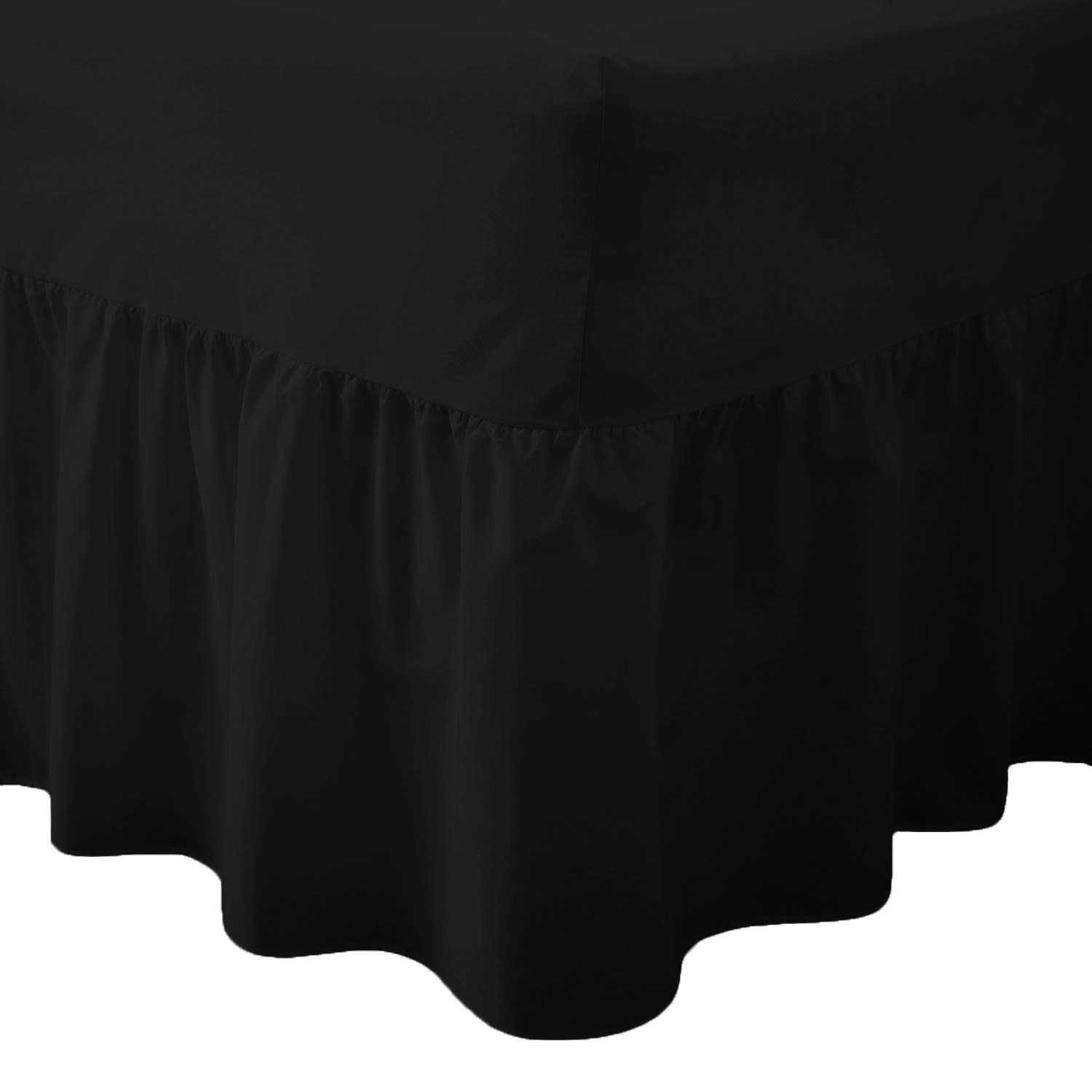 Comfy Nights Plain Dyed Polycotton Easy Care Valance Fitted Sheet In 19 Colors (King, Black) — image 1