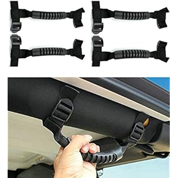 4 x Roll Bar Grab Handles Grip Handle for Jeep Wrangler YJ TJ JK JKU JL JLU Sports Sahara Freedom Rubicon X & Unlimited 1995-2018 (Roll Bar Black)