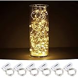 CYLAPEX Pack of 6 LED Starry String Lights with 20 Micro LEDs on 3.3feet/1m Silver Coated Copper Wire, Fairy Lights Battery Powered by 2x CR2032(Incl), for Party Christmas Table Decorations Warm White