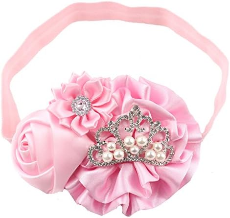 Queengirls Infant Toddler Baby Girls Flower Headbands With Rinestone Tiara pink
