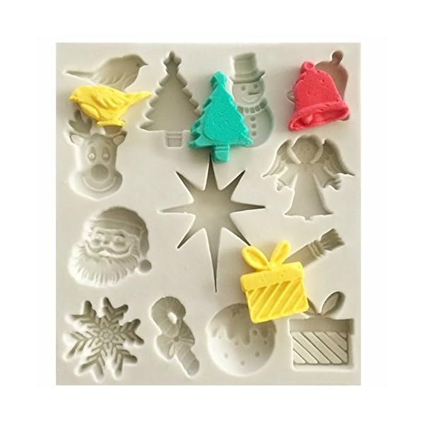 Efivs Arts Christmas tree/Santa Claus/Elk/Snowflake/Bell/Christmas Gift Shaped Fondant Silicone Mold Sugar and Gum…