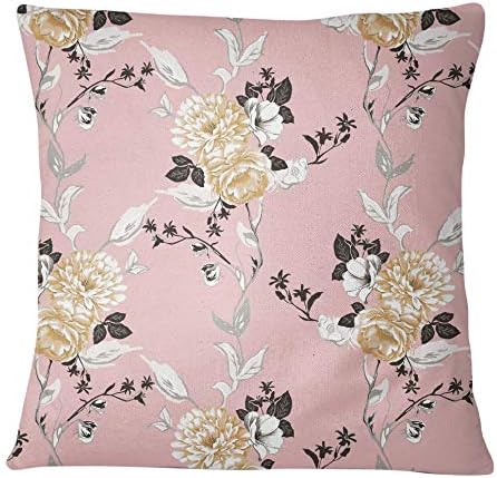 S4Sassy Floral Print Square 2 Pcs Cotton Poplin Dusty Pink Cushion Cover Pillow Case Throw-18 x 18 Inches