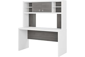 Bush Business Furniture Echo 60W Credenza Desk with Hutch in Pure White and Modern Gray