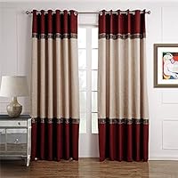 Dreaming Casa 1 Panel Grommet Top Solid Polyester Window Curtain Treatment Beige&Burgundy Two Tone 42" W x 96" L