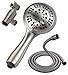 G-Promise High Pressure Shower Head 6 Spray Setting with Adjustable Solid Brass Shower Arm Mount and Extra Long Flexible Stainless Steel Hose (Brushed Nickel)