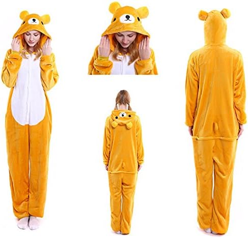 Indiefit Adults Onesie Pyjamas Flannel Animal Cosplay Costume Hoodie Sleepwear Nightgown Rilakkuma-L