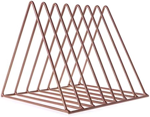 BecauseOf Triangle Book Organizer, 7 Sections Book Holder Storage Rack Bookend Desktop Decoration (Rose Gold)