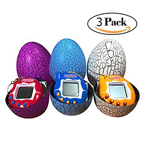 Dinosaur Egg Virtual Pets on a Keychain Digital Pet Electronic Game 3-Pack