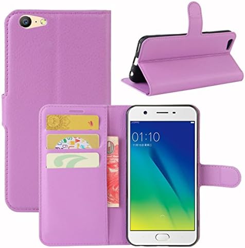 Oppo A57 Case, Fettion Premium PU Leather Wallet Flip Phone Protective Case Cover with Card Slots, Stand Feature and Magnetic Closure for Oppo A57 Smartphone (Wallet - Purple)