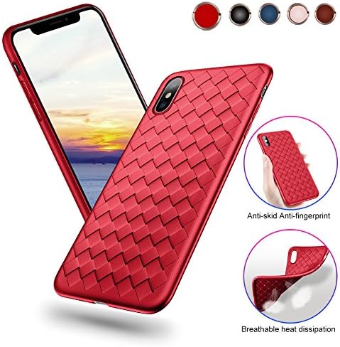 Protective iPhone X Case Slim with Woven Design, MEIDU Shockproof and Scratch-Resistant Silicone Cover Case for iPhone X Only-Red